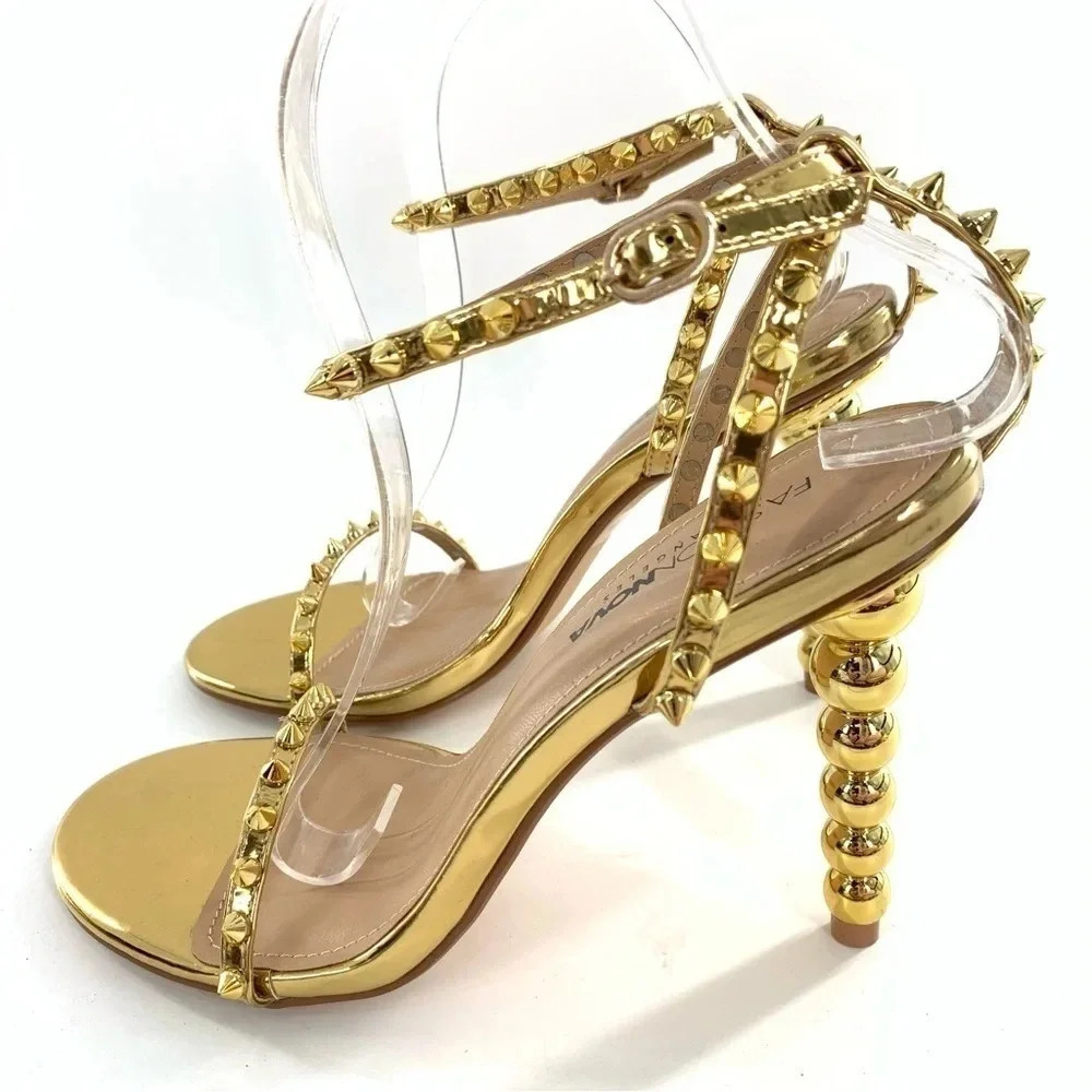 Fashion Nova heels size 8.5 Brewster gold faux leather studded stilettos party - Picture 4 of 12